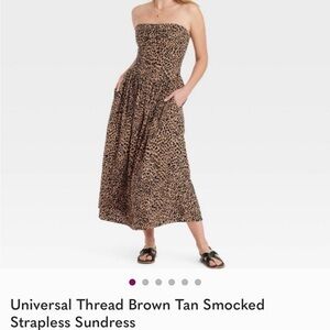 Universal Thread Strapless Smocked Dress - Brown and Tan